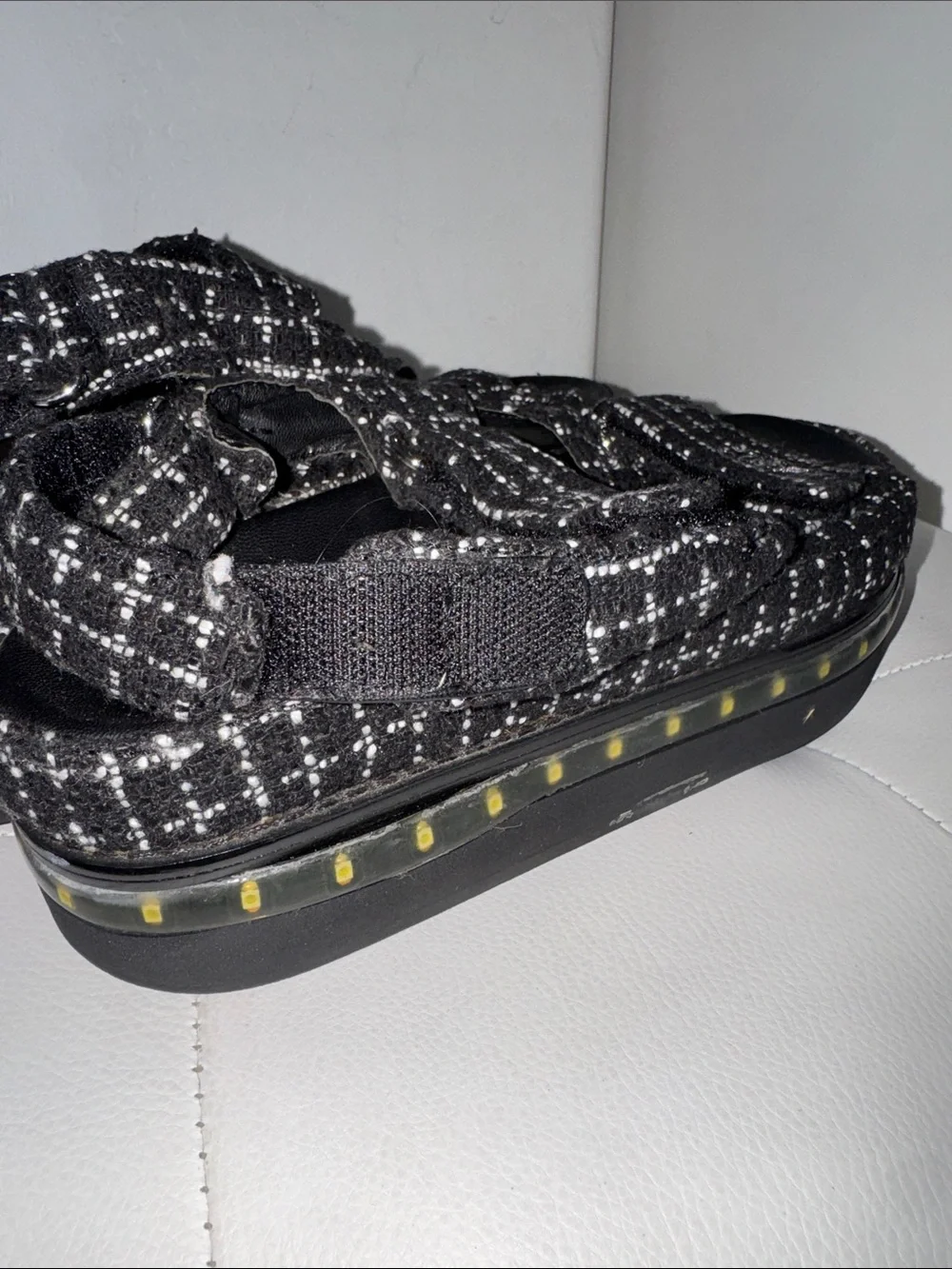 CHANEL Black Tweed women Velcro Sandals with Logo